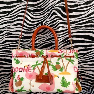 RARE! DOONEY & BOURKE FLAMINGO TASSEL TOTE HANDBAG